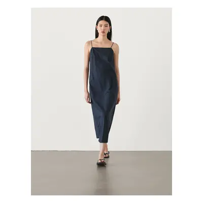 Vestido Midi De Alças Popelina - Azul Profundo - Massimo Dutti - Mulher