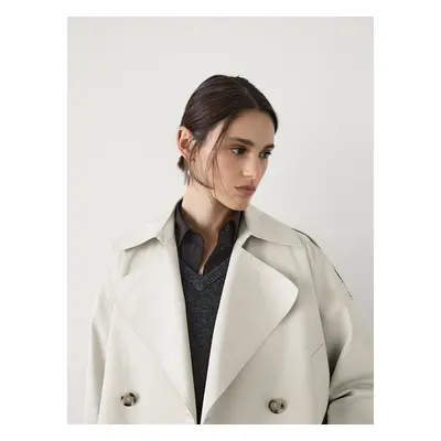 Gabardina Curta De Abas 100% Algodão - Cru - Massimo Dutti - Mulher