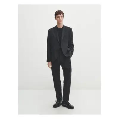 Calças De Fato Lã Bi-Elástica - Preto - Massimo Dutti - Homem