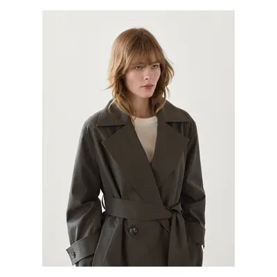 Gabardina Trench Comprida Algodão - Cinzento - Xs - Massimo Dutti - Mulher