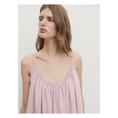 Vestido Comprido Com Pormenor De Franzido - Rosa - Massimo Dutti - Mulher