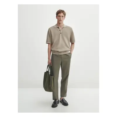 Suéter Tipo Polo Com Com Textura E Manga Curta - Pedra - Xl - Massimo Dutti - Homem