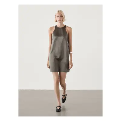 Vestido Mini Fluido Acetinado - Cinza - Massimo Dutti - Mulher