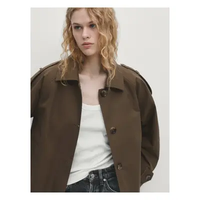 Gabardina Curta Manga Raglã - Castanho - Xs - Massimo Dutti - Mulher