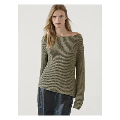 Camisola De Malha Mouliné Em Mistura De Algodão - Verde Mesclado - Massimo Dutti - Mulher