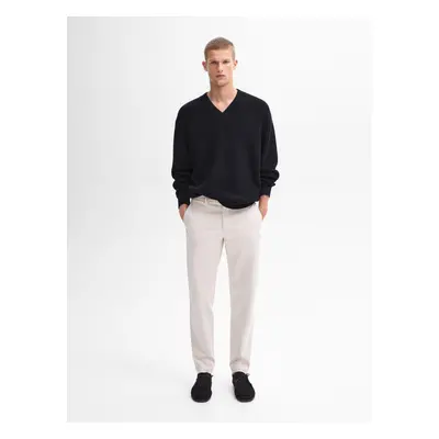 Calças Tapered Fit Com Algodão - Pedra - Massimo Dutti - Homem