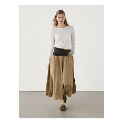 Saia Comprida Em Pele Napa Com Aberturas Laterais - Areia - Xs - Massimo Dutti - Mulher