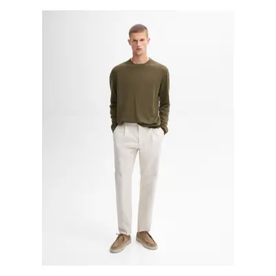 Camisola Mistura De Fazenda Com Decote Redondo - Verde Caqui - Xl - Massimo Dutti - Homem