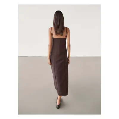 Vestido Midi Com Pormenor De Costuras - Beringela - Massimo Dutti - Mulher