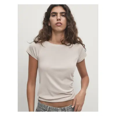 Camiseta De Manga Curta Raglã - Pedra - Massimo Dutti - Mulher