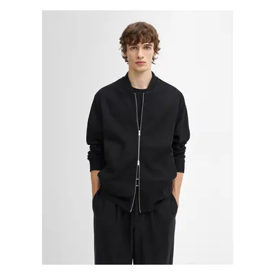 Casaco Bomber Duplo Em Mistura De Fazenda - Preto - Massimo Dutti - Homem