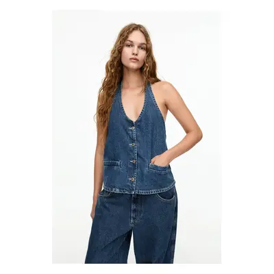 Top Tipo Colete Denim Halter