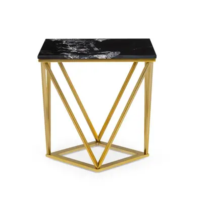 Besoa Black Onyx II Mesa de Centro 50x55x35cm (LxAxP) Mármore Dourado/ Preto