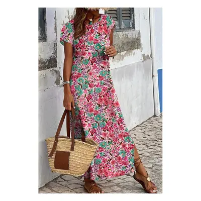 Vestido Maxi Com Estampado Floral, Rosa