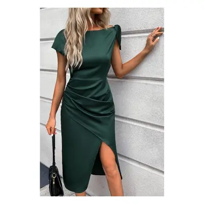 Vestido Midi Elegante Com Detalhes Franzidos, Verde