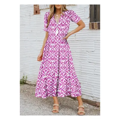 Vestido Maxi Com Estampa Geométrica, Rosa