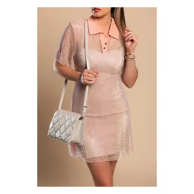 Vestido Sem Forro Em Mesh Com Strass, Rosa