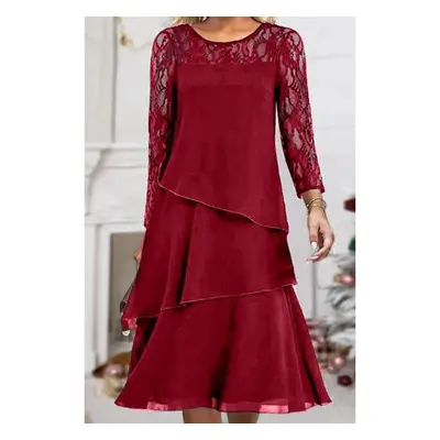 Vestido Elegante Com Renda, Bordô