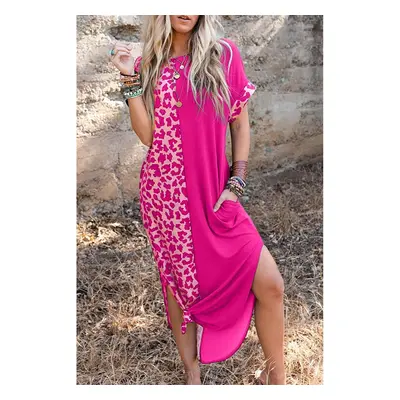 Vestido Maxi Elegante Com Estampado De Leopardo, Rosa