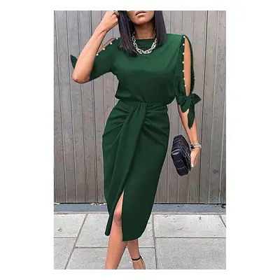 Elegante Vestido Midi Com Detalhe De Pérolas Peppina, Verde