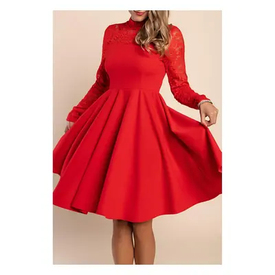 Vestido Midi Justo Com Renda, Vermelho