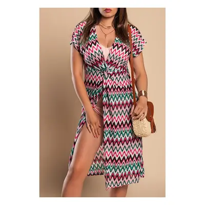 Vestido De Praia Com Estampa Multicolor Rosa