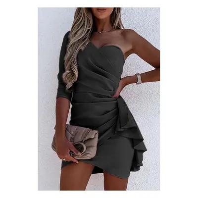 Mini Vestido Elegante Com Folhos Ricaletta, Preto