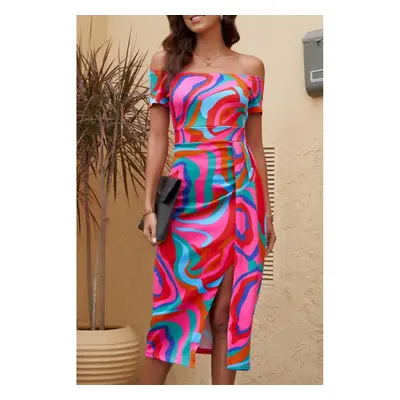 Vestido Midi Elegante Com Estampa, Multicolor