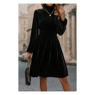 Vestido Curto De Veludo Sintético, Preto