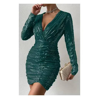 Vestido Curto De Lantejoulas, Verde Escuro