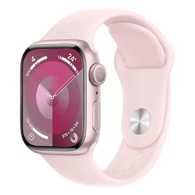 apple watch series 9 gps 41 mm caixa de alumínio rosa com pulseira esportiva rosa claro - m l