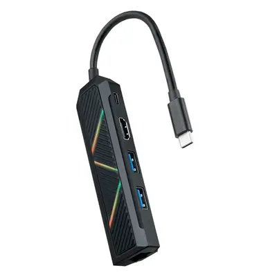 hub nano cabo usb-c conversor usb-c a 2xusb-a usb-c pd hdmi rj45 15cm negro