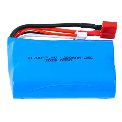 Bateria de lítio polímero recarregável 7.4V 4200mAh 25C 21700 com conector T Plug para carro RC 