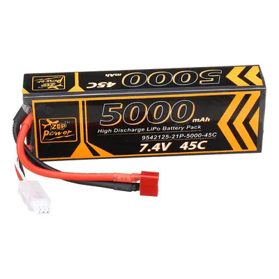 Bateria Lipo ZOP Power 7.4V 5000mAh 45C 2S com conector T para carro de corrida RC 1/10