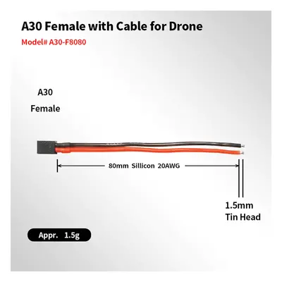 Cabo de conector fêmea A30-F A30 de 5 peças 80mm 20AWG Pigital para drones de corrida RC FPV, av