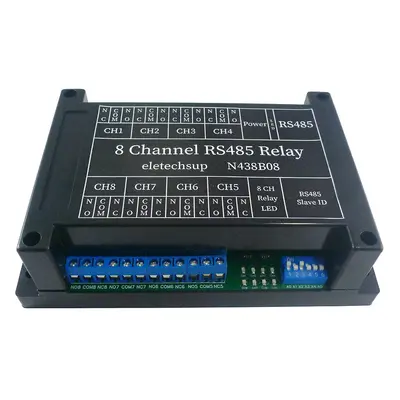 com o módulo de relé RS485 protegido por TVS de 8 canais DC 12V, com código de função Modbus RTU