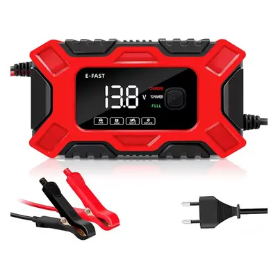 Carregador de Bateria E-FAST 12V 6A com Tela Grande de Exibição Digital Reparo de Pulso para Bat