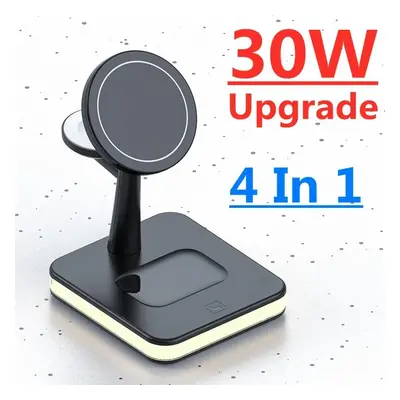 Lâmpada de Carregamento Sem Fio Magnética 4 em 1 de 30W para iPhone 12 13 14 Pro Max Mini Apple 