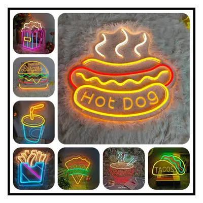 Placa de Neon LED Hot Dog Pizza Sorvete Restaurante Loja Aberto Decorações Festa Casamento Luz N