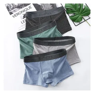 4 Pçs Cuecas Masculinas Boxer Listradas Moda Tendência Algodão Puro Shorts Boxe Confortável Resp