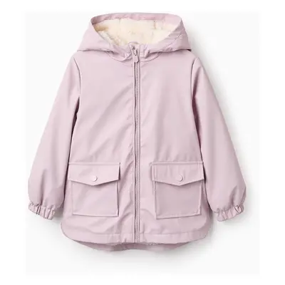 Parka de Borracha com Forro de Sherpa para Menina, Rosa