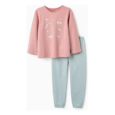 Pijama de Algodão para Menina 'Flores', Rosa/Azul