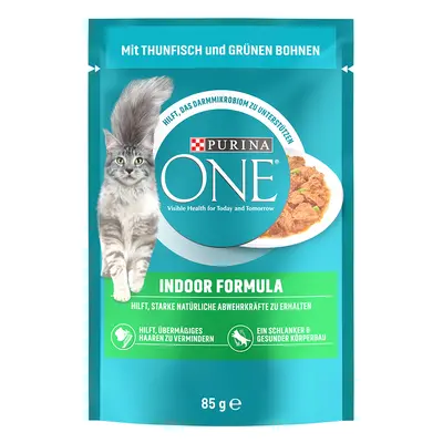 Purina ONE para gatos 48 / 52 x 85 g - Pack económico - 52 x 85 g - Indoor com atum e feijão ver