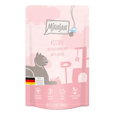 MjAMjAM Quetschie Kitten 24 x 125 g - Pack económico - Frango suculento com óleo de salmão