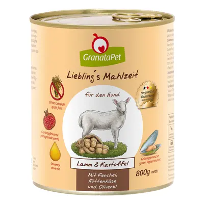 GranataPet Liebling's Mahlzeit 6 x 800 g - Cordeiro e Batata com Funcho, Queijo Fresco e Azeite