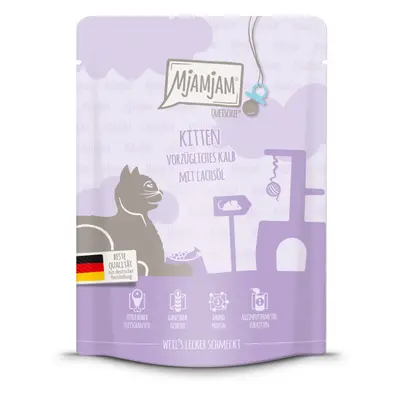 MjAMjAM Quetschie 6 x 300 g saquetas para gatos - Kitten Vitela com óleo de salmão