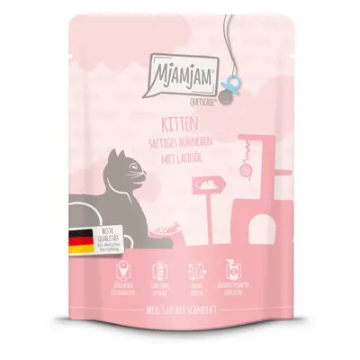 MjAMjAM Quetschie 6 x 300 g saquetas para gatos - Kitten Frango com óleo de salmão