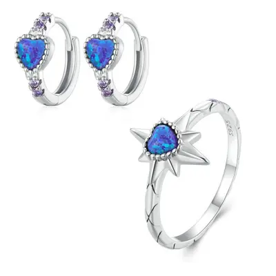 ZHS312 Sterling Silver S925 Platinum Zircon Opal Ear Buckle&Mang Star Ring Set