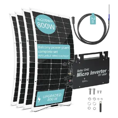 Power Plant with 4 x 200W Flexible Solar Panels, 800W Solar Grid Micro Inverter, 23% Solar Conve