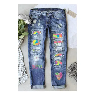 Colorful Distressed Denim Pants for a Relaxed and Trendy Look